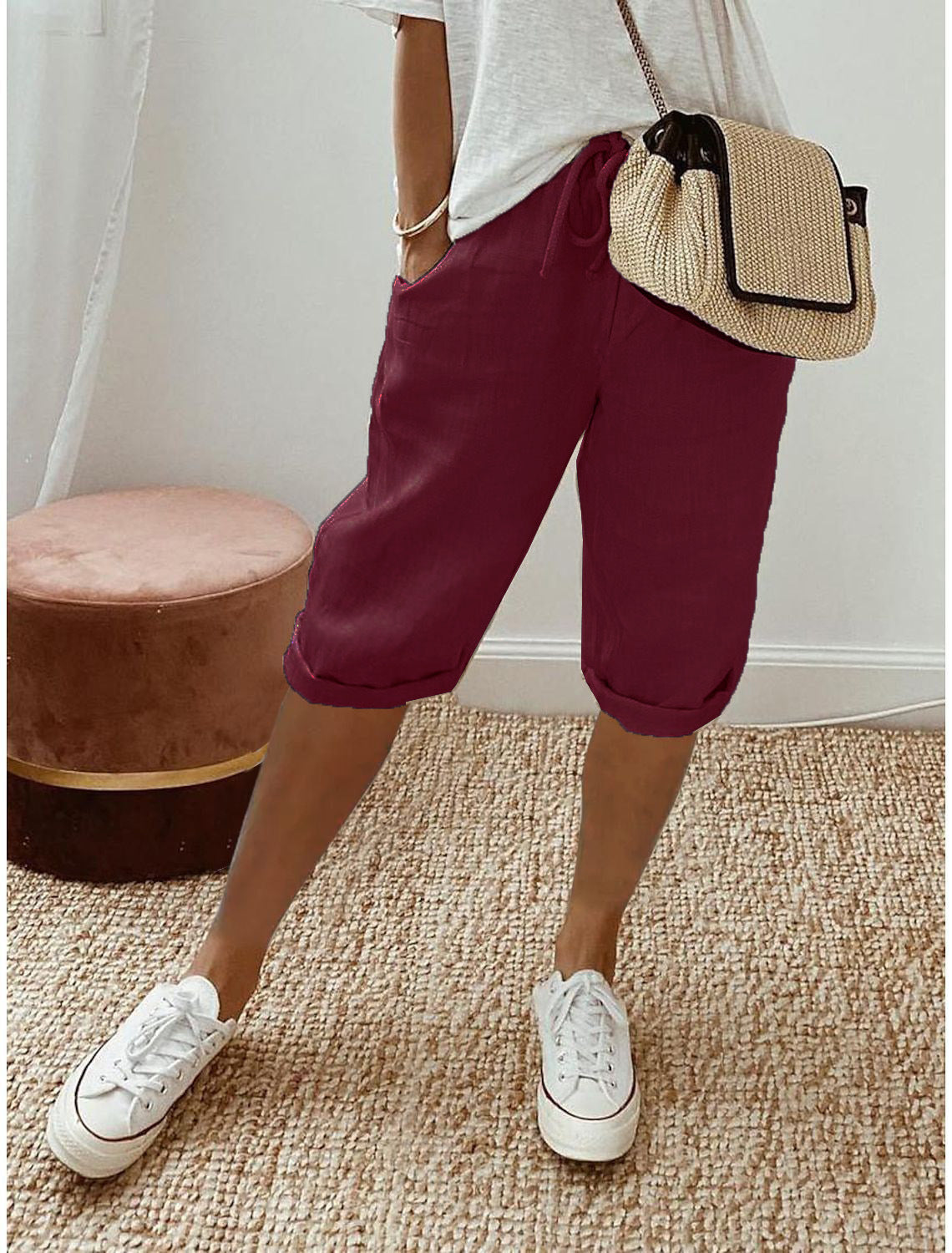 Hazel - Rolled-Cuff Cropped Pants