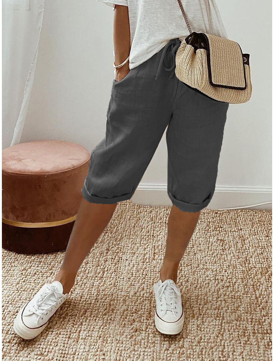 Hazel - Rolled-Cuff Cropped Pants