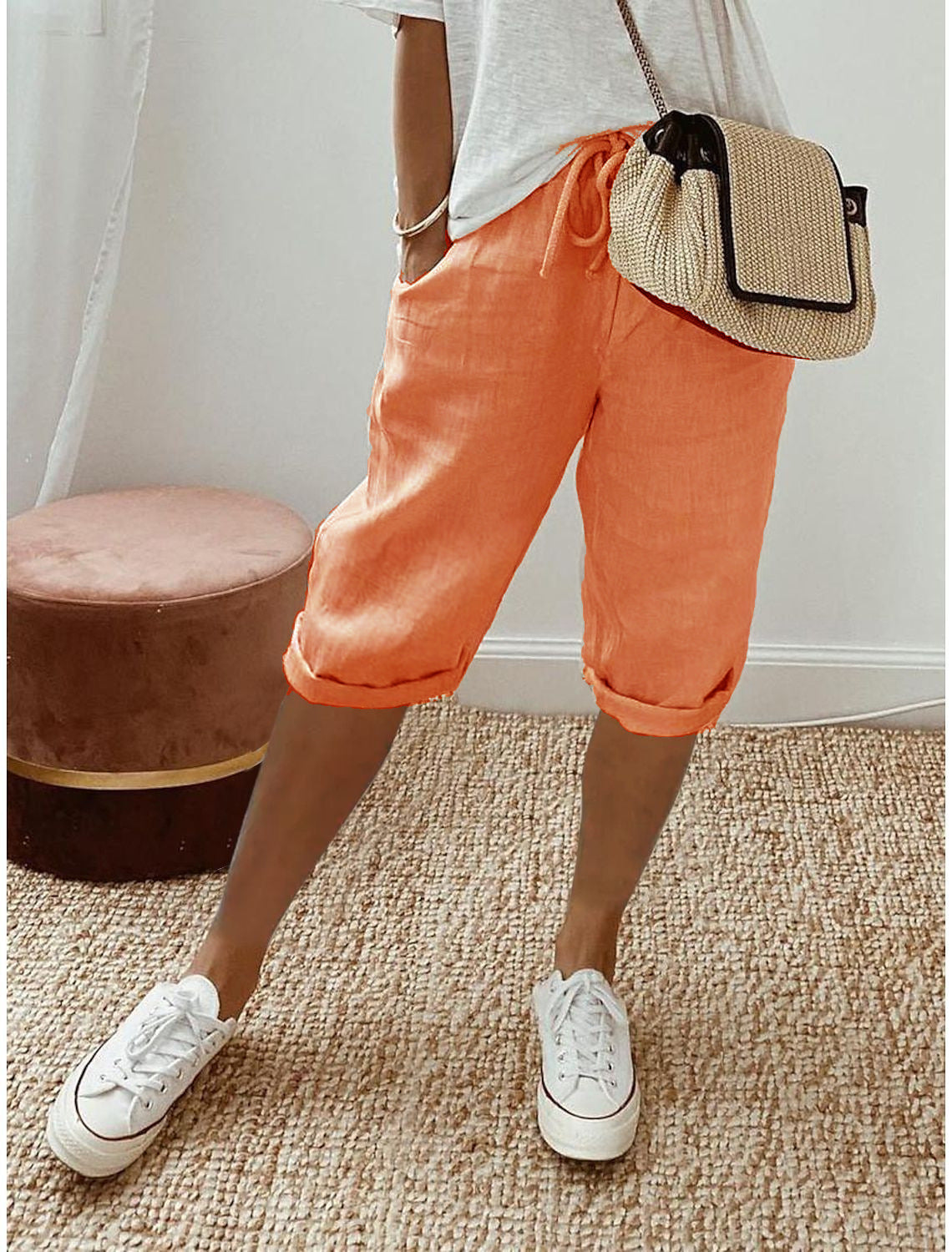 Hazel - Rolled-Cuff Cropped Pants