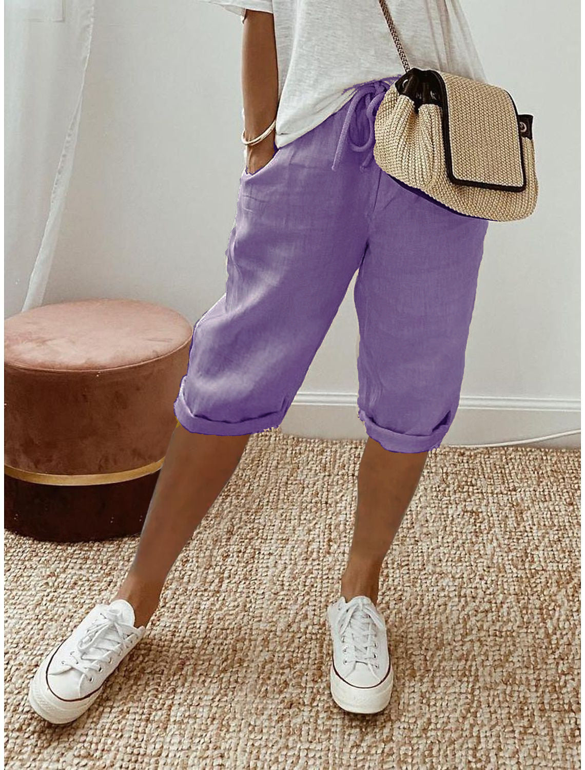 Hazel - Rolled-Cuff Cropped Pants