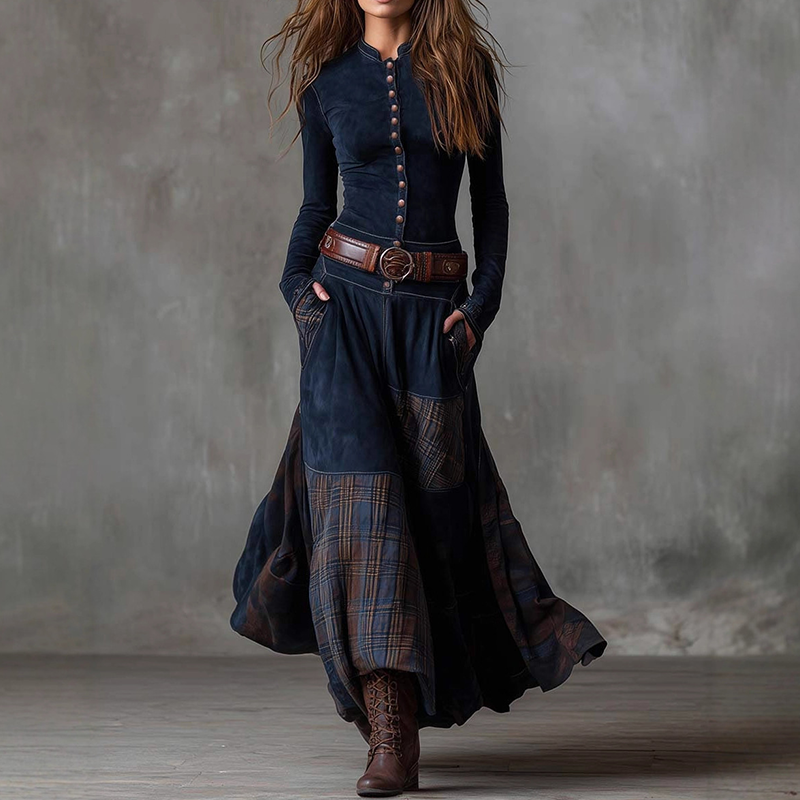 Irene - Button-Front Patchwork Dress