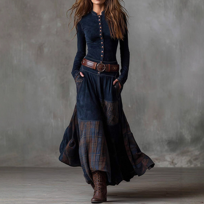 Irene - Button-Front Patchwork Dress