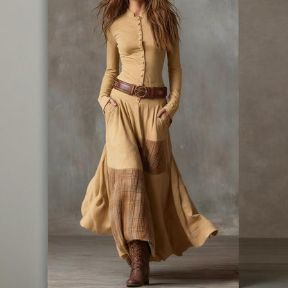 Irene - Button-Front Patchwork Dress