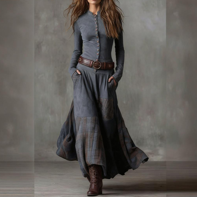 Irene - Button-Front Patchwork Dress