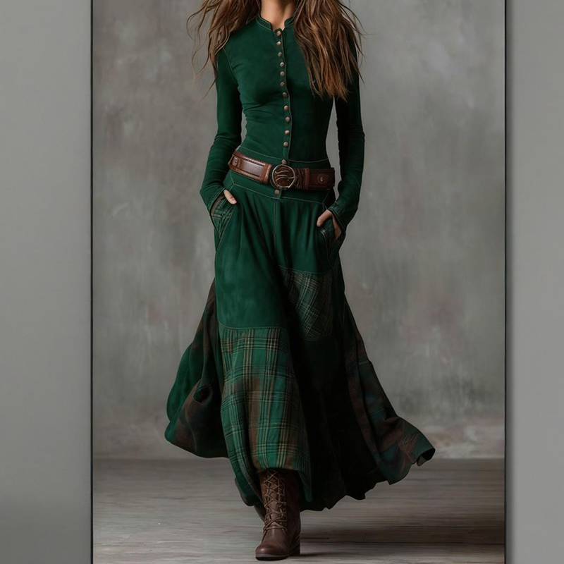 Irene - Button-Front Patchwork Dress