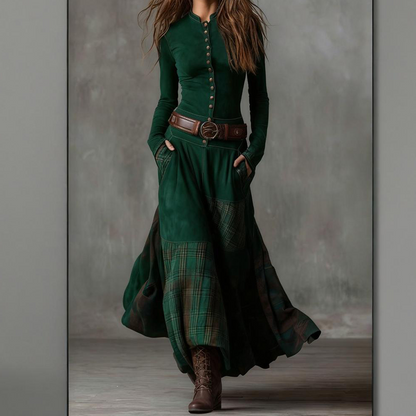 Irene - Button-Front Patchwork Dress