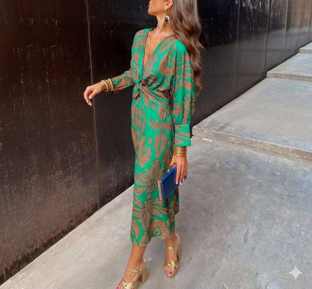 Isadora - Patterned Tie-Waist Midi Dress