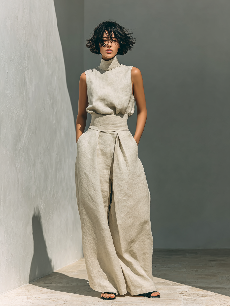 Jacqueline - Cotton-Linen Tank and Trousers