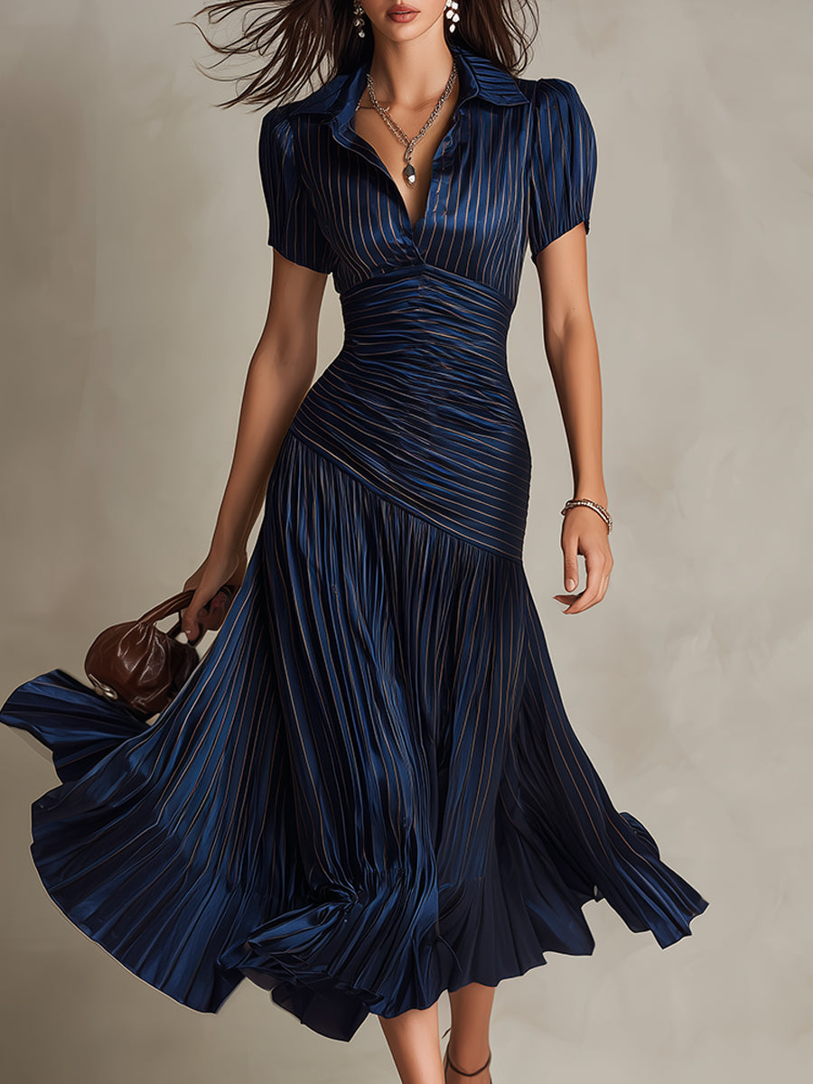 Leticia - Draped Striped Satin Dress