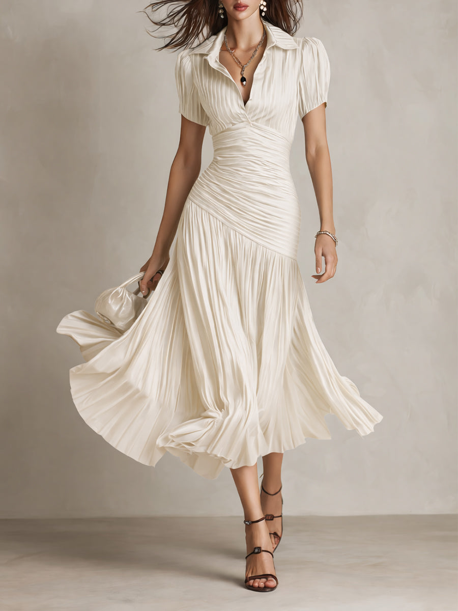 Leticia - Draped Striped Satin Dress