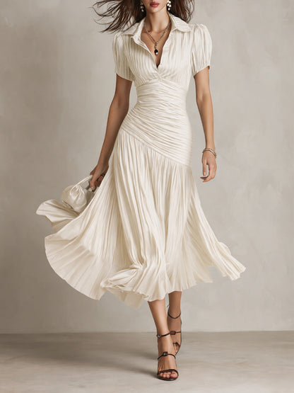 Leticia - Draped Striped Satin Dress