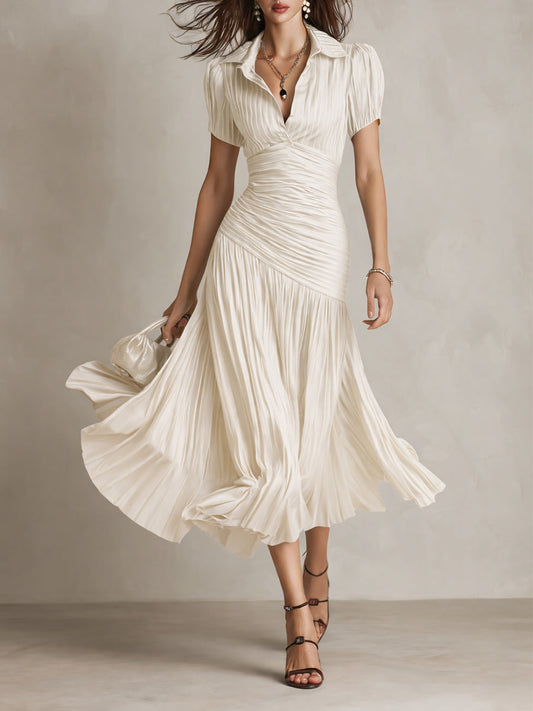 Leticia - Draped Striped Satin Dress