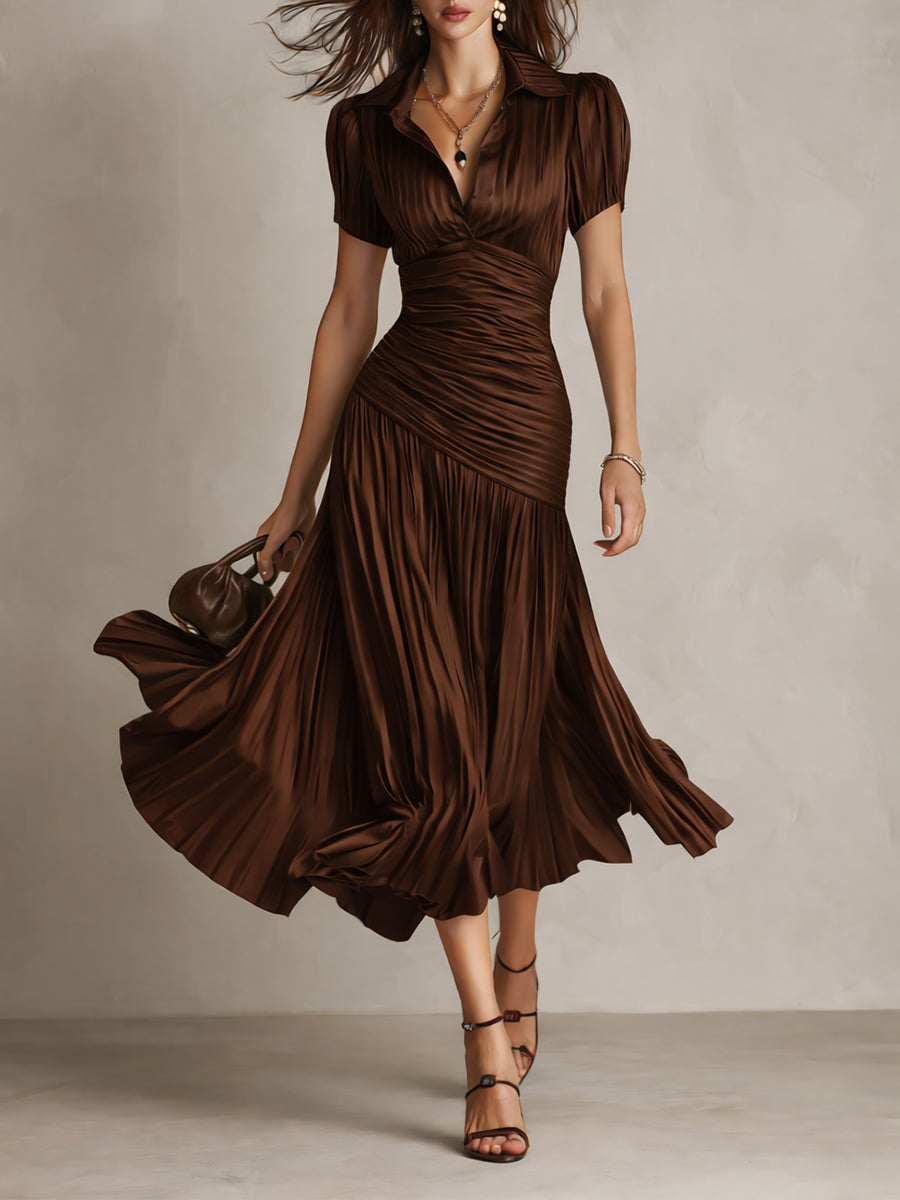 Leticia - Draped Striped Satin Dress