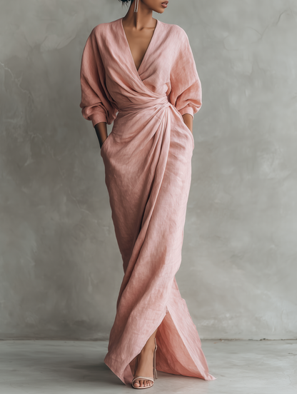 Livara - Linen-Blend V-Neck Maxi Dress