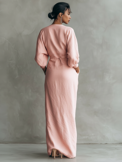 Livara - Linen-Blend V-Neck Maxi Dress