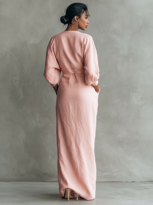 Livara - Linen-Blend V-Neck Maxi Dress