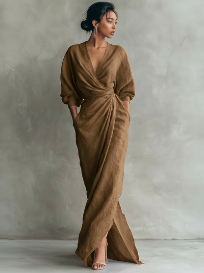 Livara - Linen-Blend V-Neck Maxi Dress