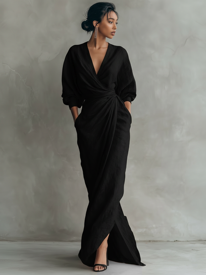 Livara - Linen-Blend V-Neck Maxi Dress