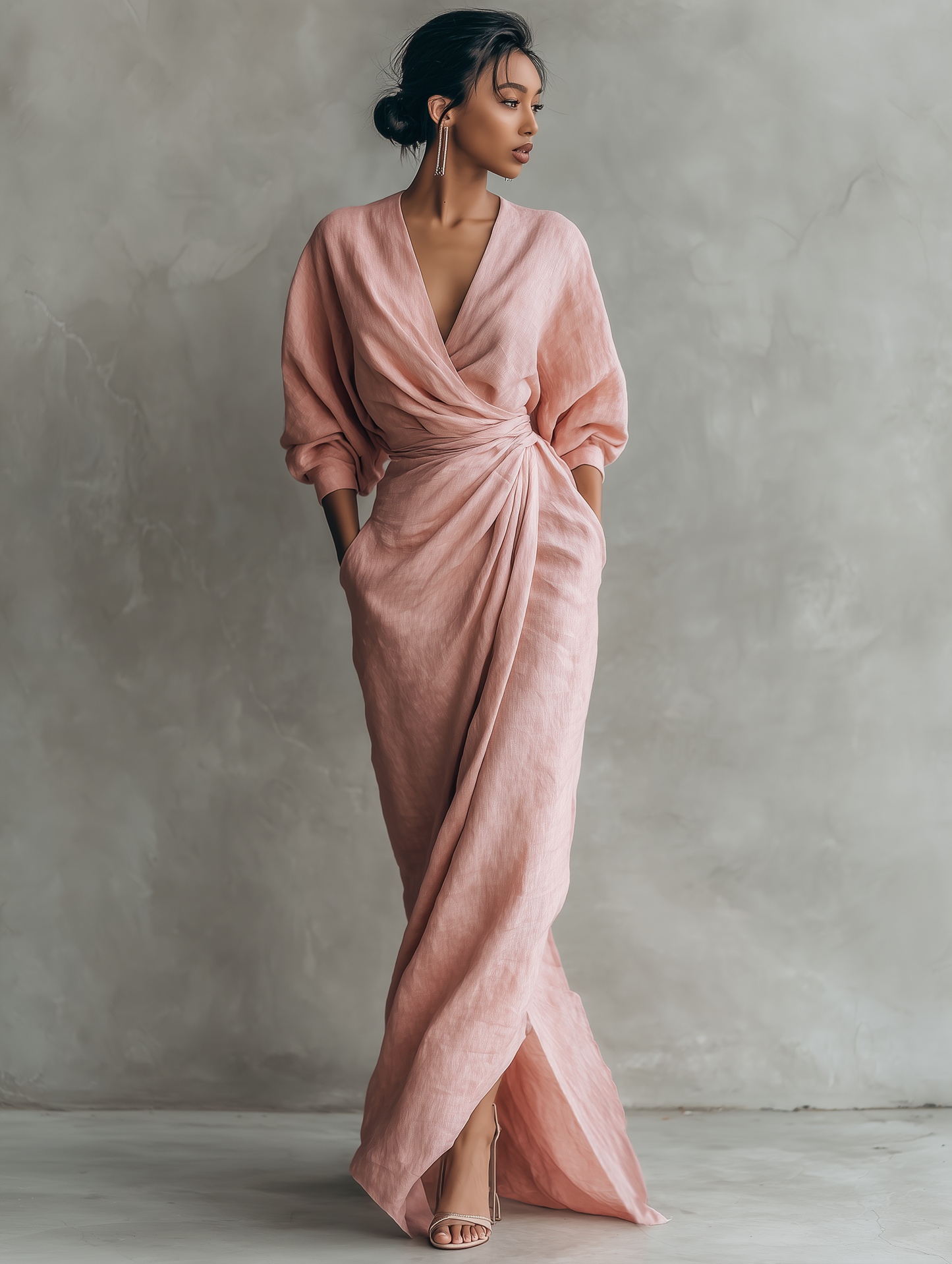 Livara - Linen-Blend V-Neck Maxi Dress