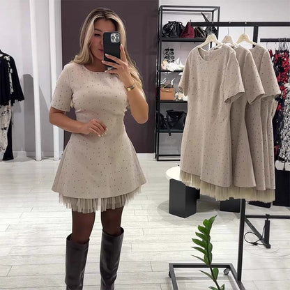 Mable - Rhinestone Lace Mini Dress