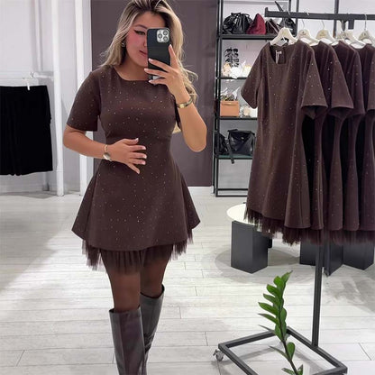 Mable - Rhinestone Lace Mini Dress