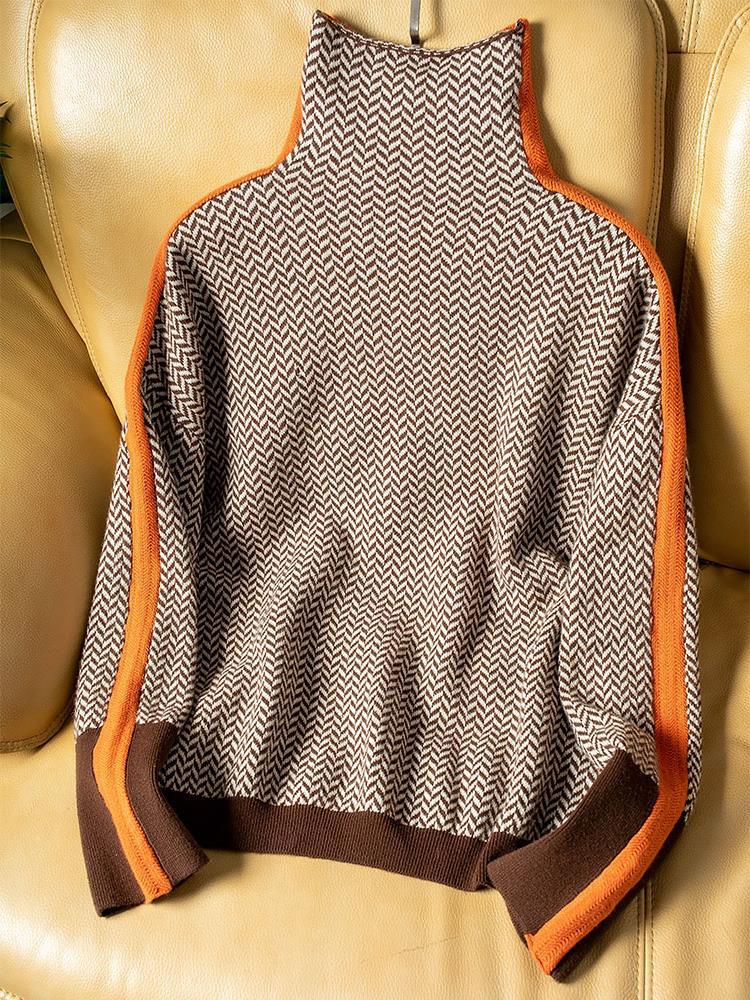 Marisol - Contrast-Stripe High-Neck Sweater