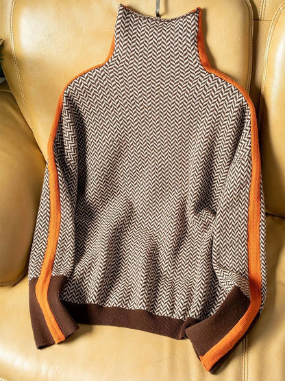 Marisol - Contrast-Stripe High-Neck Sweater