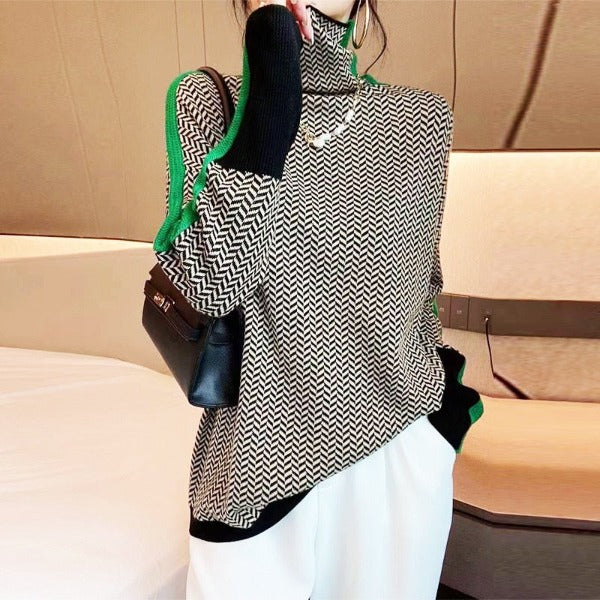 Marisol - Contrast-Stripe High-Neck Sweater