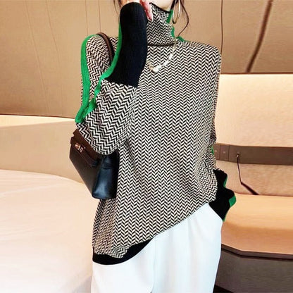 Marisol - Contrast-Stripe High-Neck Sweater