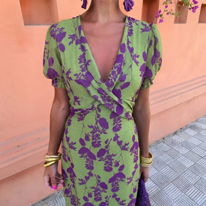 Meghan - Puff-Sleeve V-Neck Dress