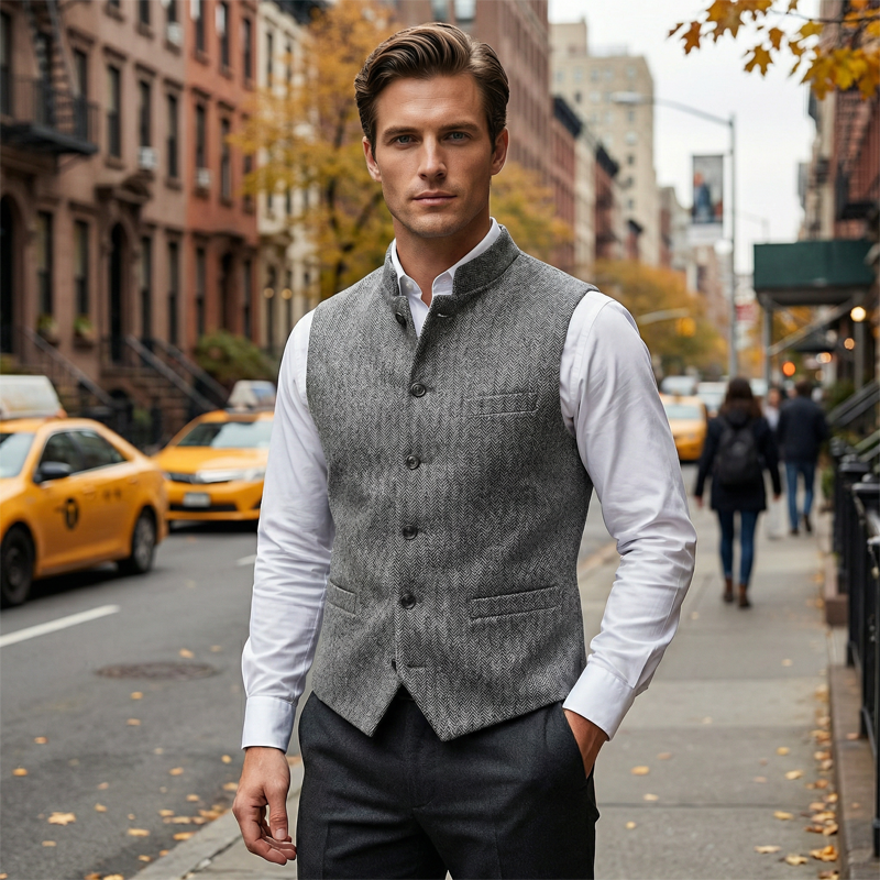 Melvin - Chevron High-Collar Waistcoat