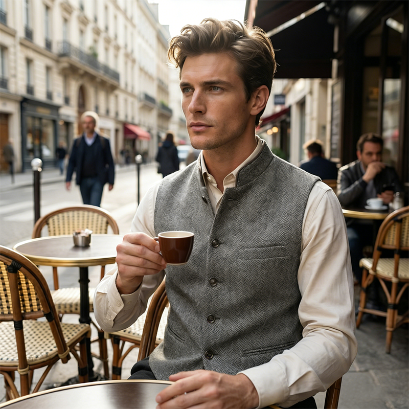 Melvin - Chevron High-Collar Waistcoat