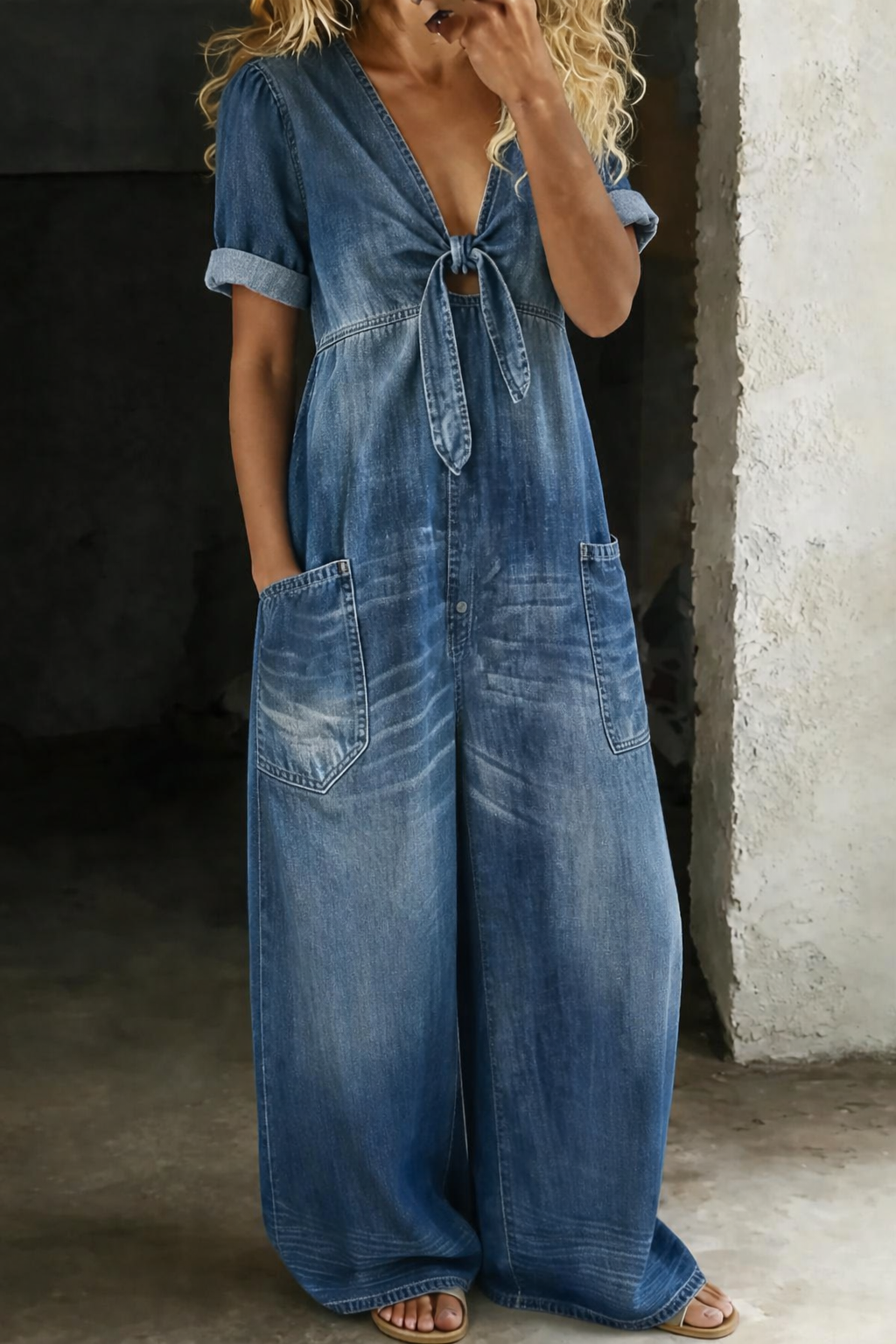 Mitzi - Faded Denim Wide-Leg Jumpsuit