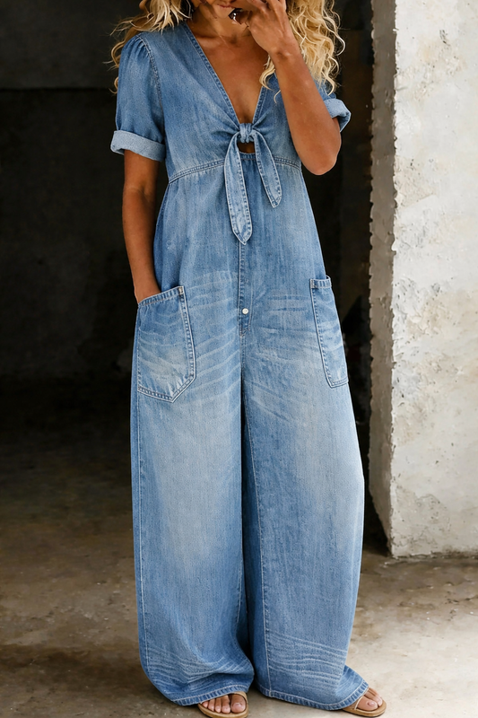 Mitzi - Faded Denim Wide-Leg Jumpsuit