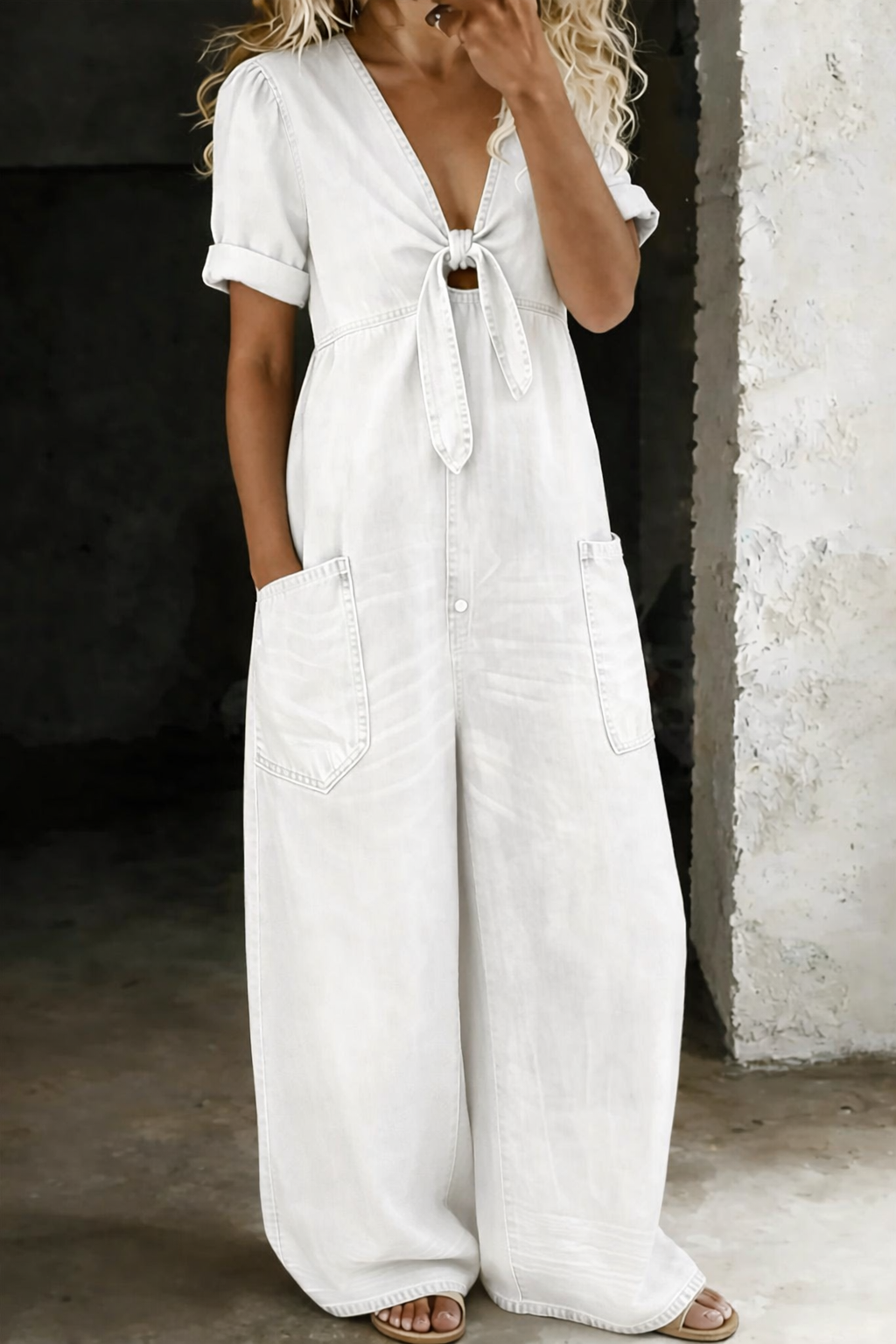 Mitzi - Faded Denim Wide-Leg Jumpsuit