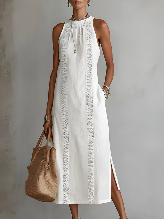 Naelle - Sleeveless Stand Collar Midi Dress