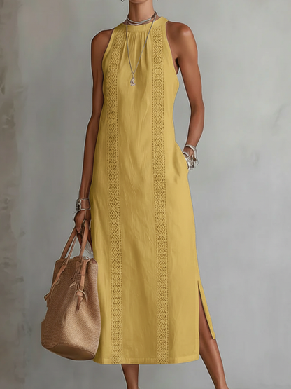 Naelle - Sleeveless Stand Collar Midi Dress