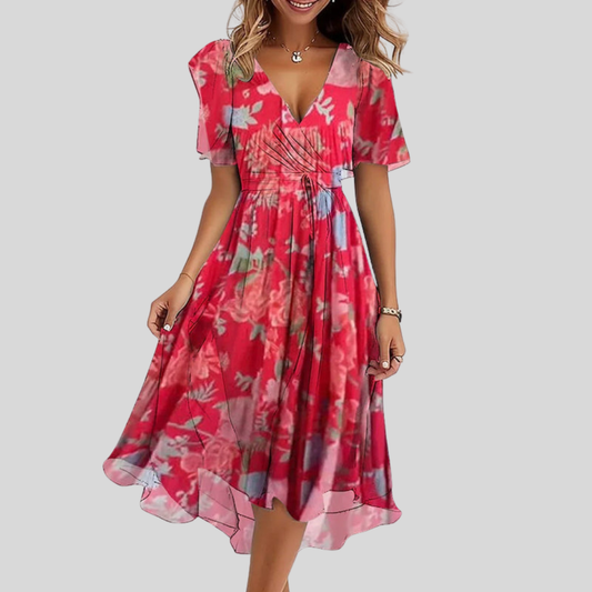 Naomie - Asymmetric V-Neck Dress