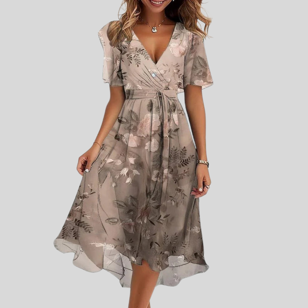 Naomie - Asymmetric V-Neck Dress