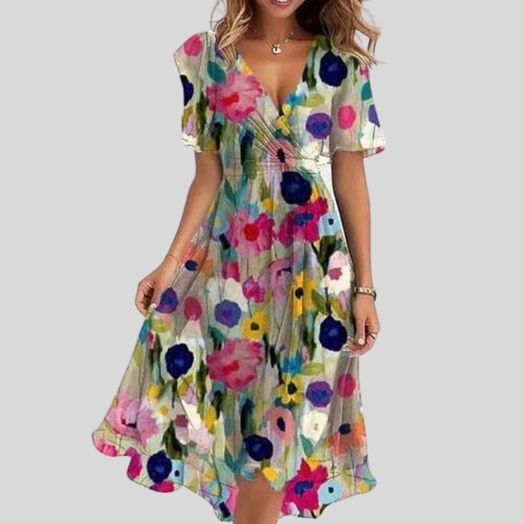 Naomie - Asymmetric V-Neck Dress