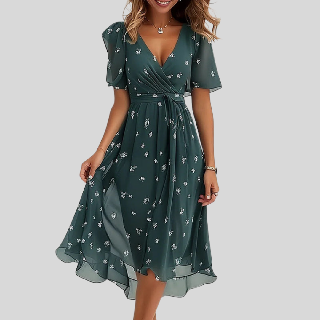 Naomie - Asymmetric V-Neck Dress