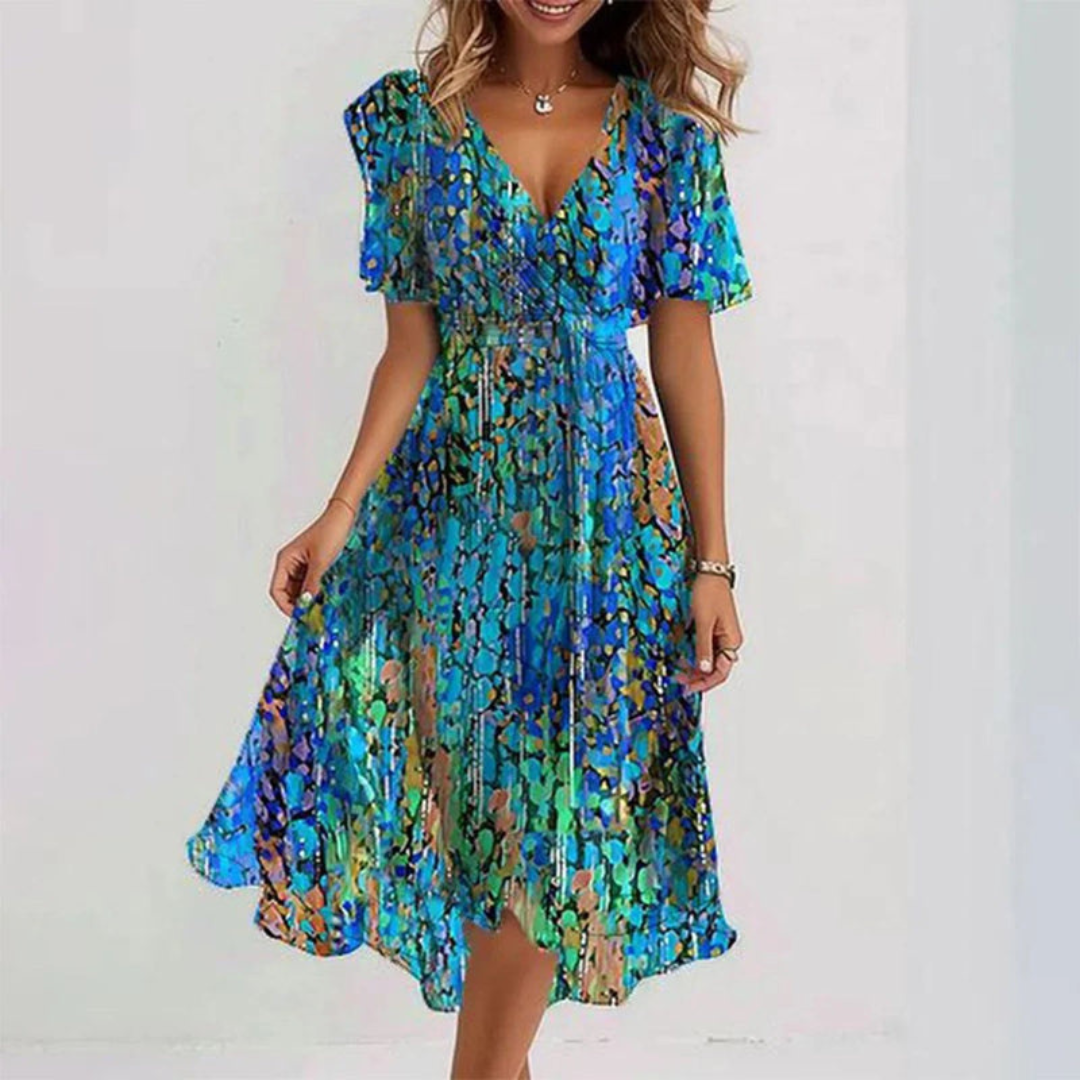 Naomie - Asymmetric V-Neck Dress