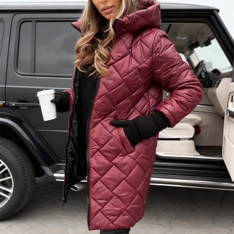 Narella - Longline Quilted Hooded Coat