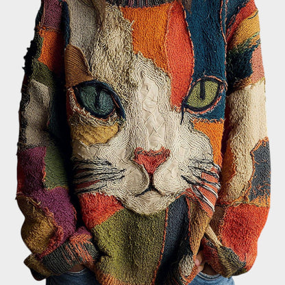 Nevalo - Textured Graphic Knit Sweater