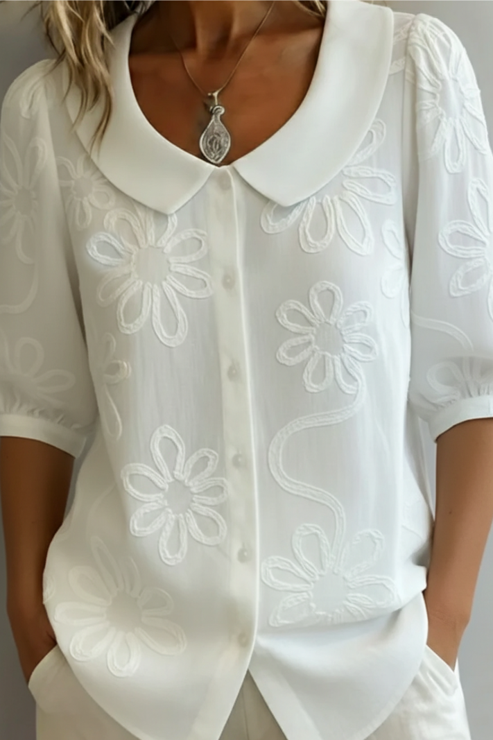 Yvette - Embroidered Round-Neck Blouse