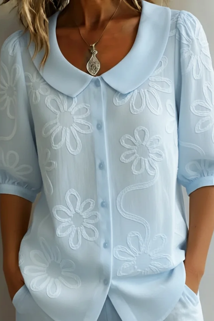 Jaclyn - Embroidered Rounded-Collar Blouse