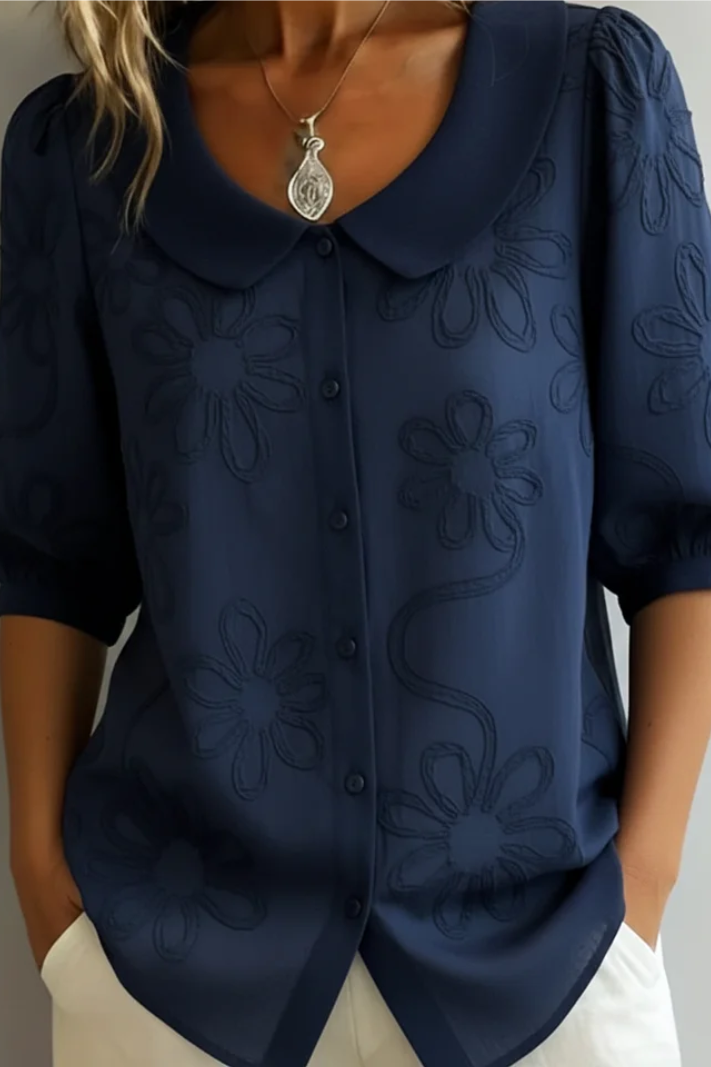 Jaclyn - Embroidered Rounded-Collar Blouse
