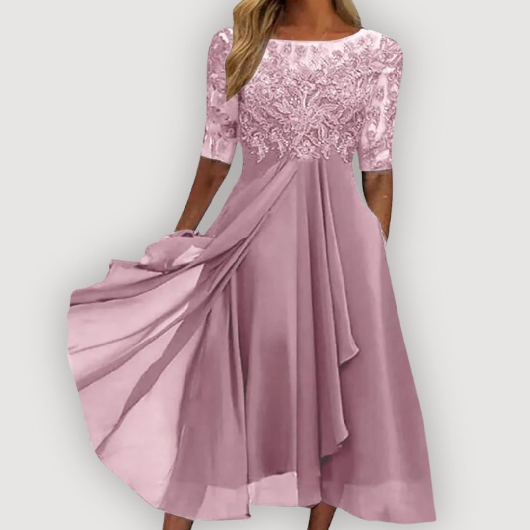 Paula - Lace-Bodice Chiffon Dress