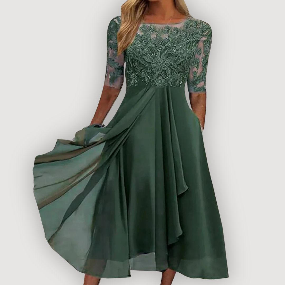 Paula - Lace-Bodice Chiffon Dress