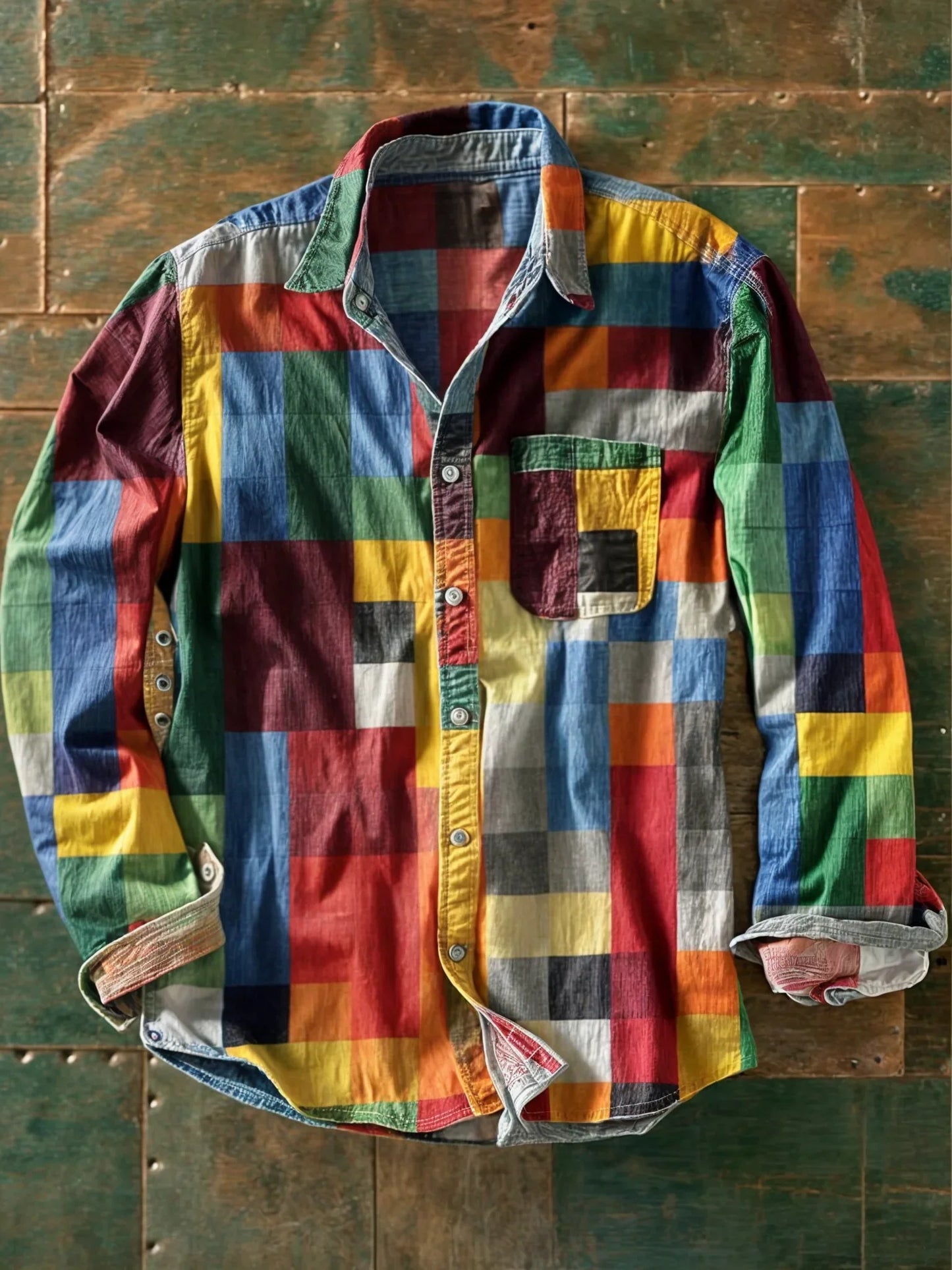Pavo - Relaxed Long-Sleeve Patchwork Shirt